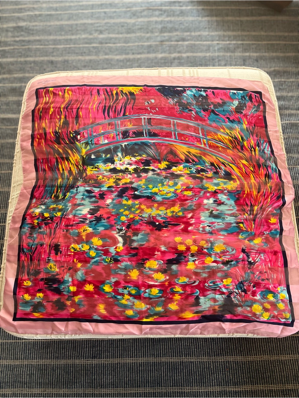 Vintage Claude Monet Silk Scarf Water Lily Bridge